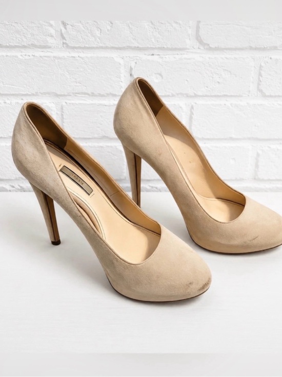 Prada Shoes - Authentic Prada Milano Suede Pumps Women’s EU 40.5 US 10 Beige Round Toe Heels